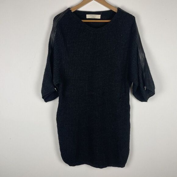Zara Dresses & Skirts - Zara Ribbed Knit Sweater Dress 3/4 Sleeve With Faux Zipper Details Black…​‎